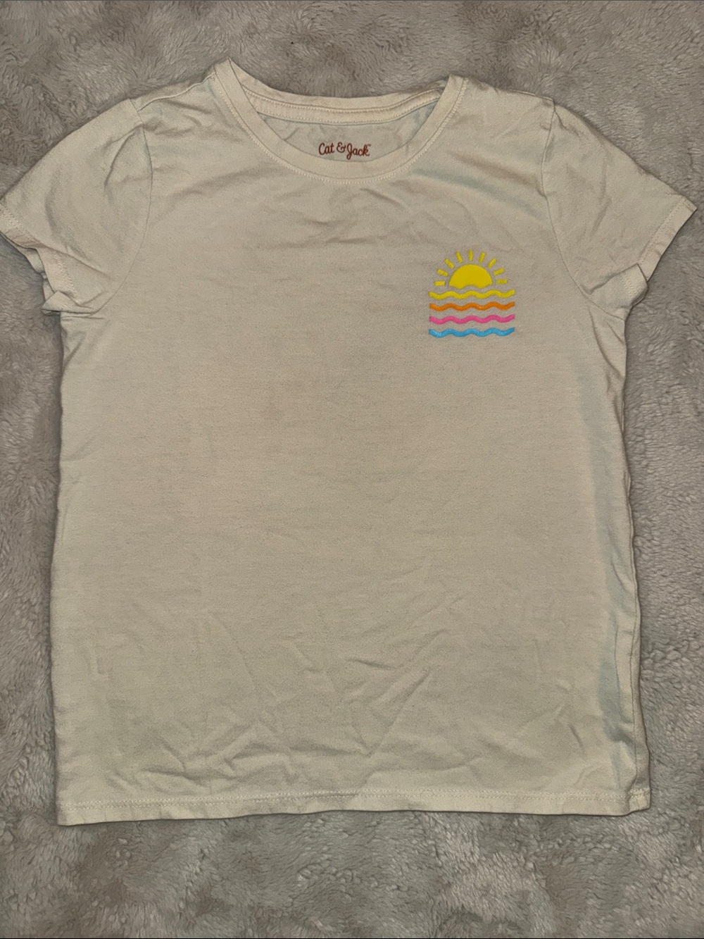 Cat & Jack Cream Tee with Yellow, Pink and Blue Sunrise Graphic